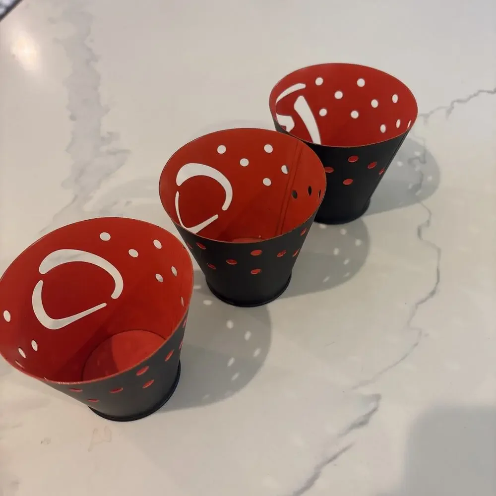 Set Of 3 HMK Metal Pail Halloween Tea Light Candle Holders Black BOO Silhouette